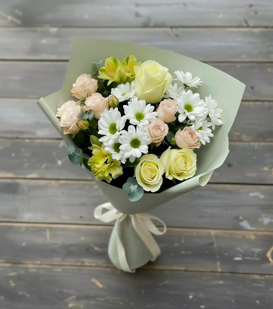 Букет цветов из: Альстромерии, Розы и Хризантемы в Малой Дубне