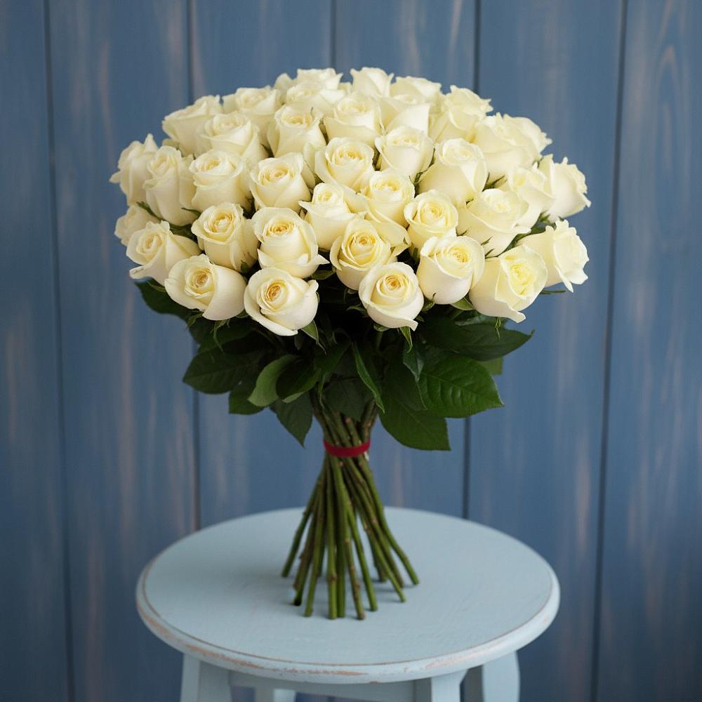 Букет 51 Белая роза Эдлесс Лав в Малой Дубне
