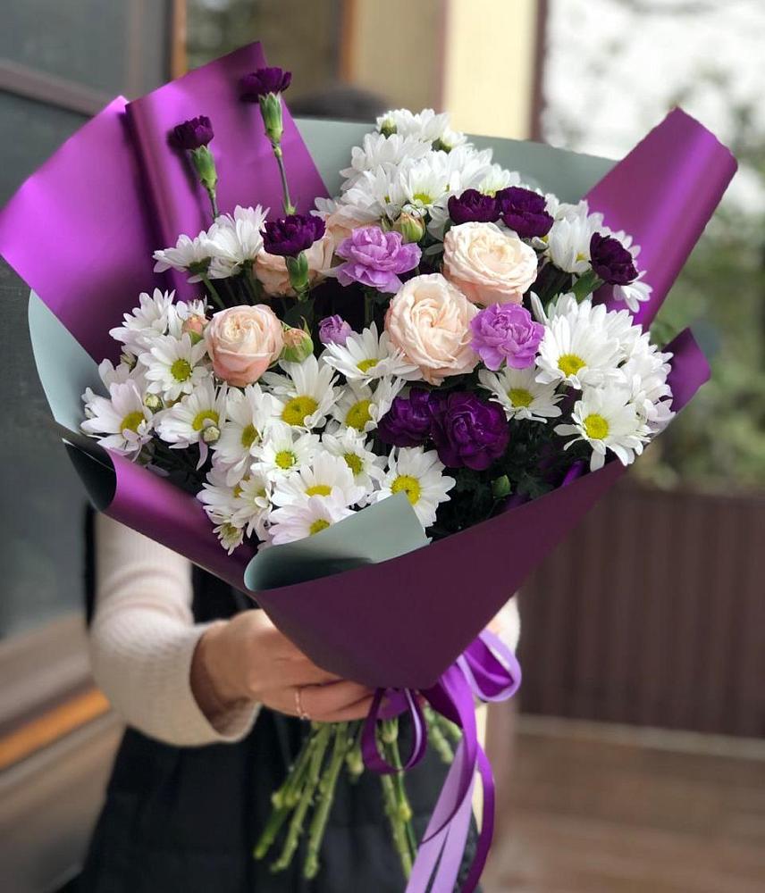 Букет цветов из: Хризантемы, Гвоздики и Розы в Малой Дубне