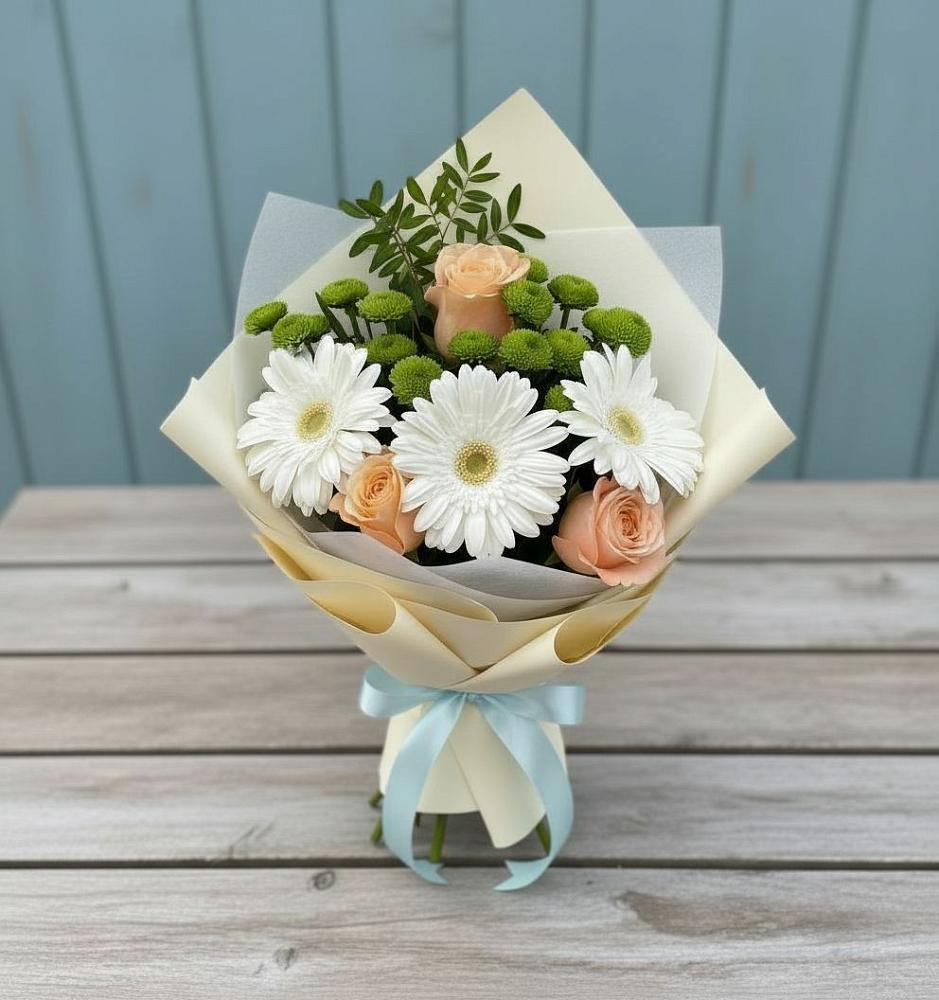 Букет цветов из: Герберы, Розы и Хризантемы в Малой Дубне