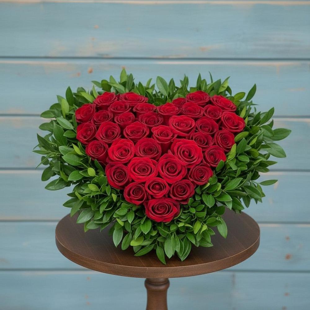 Цветочная композиция из Розы в виде сердца в Малой Дубне