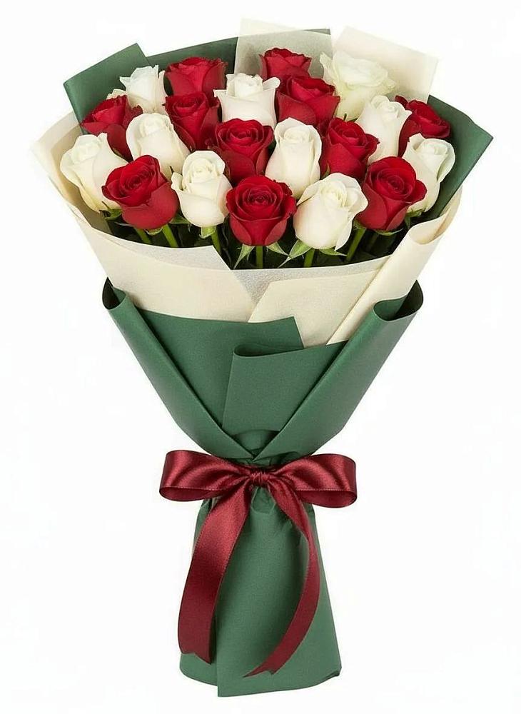 Букет Микс из красных и белых роз в Малой Дубне