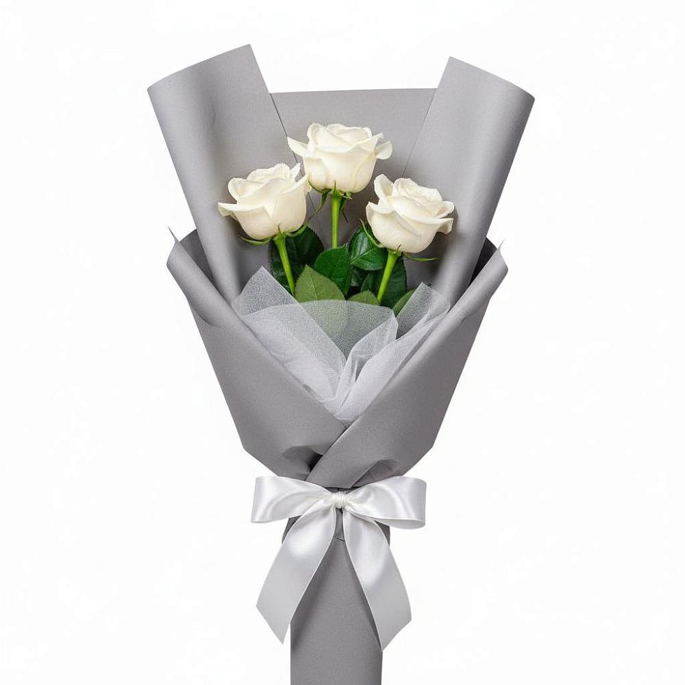 Букет 3 белые розы в Малой Дубне