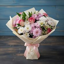 Букет цветов из:  Хризантемы, Альстромерии и Розы в Малой Дубне