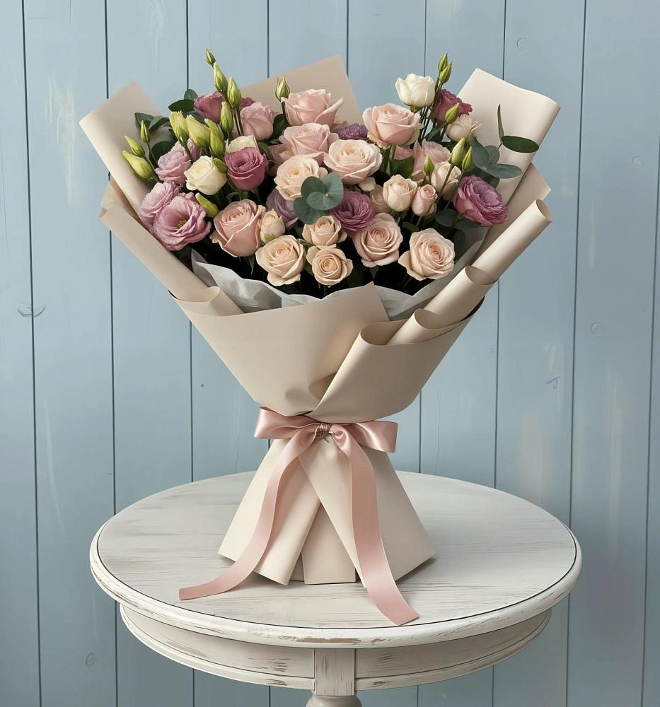 Букет цветов из: Розы и Лизиантусы в Малой Дубне