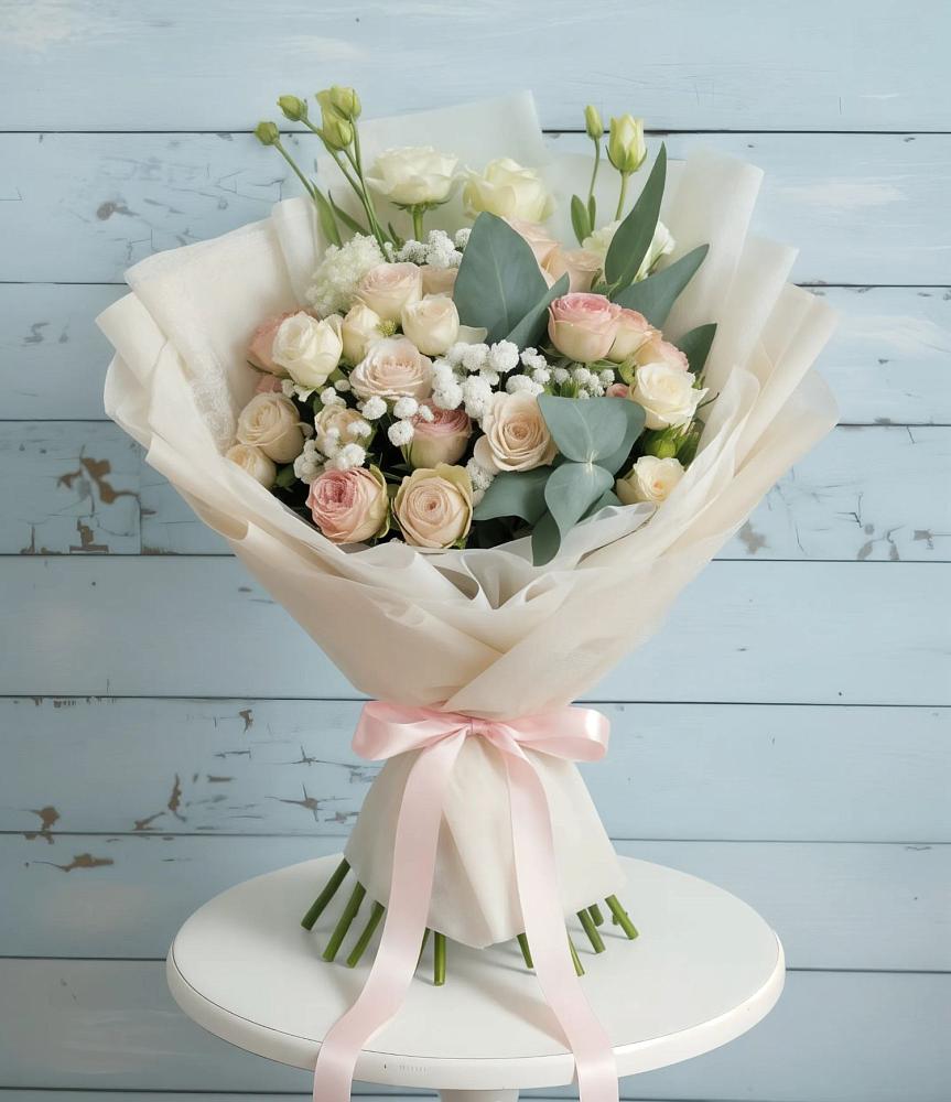 Букет цветов из: Розы и Лизиантусы в Малой Дубне