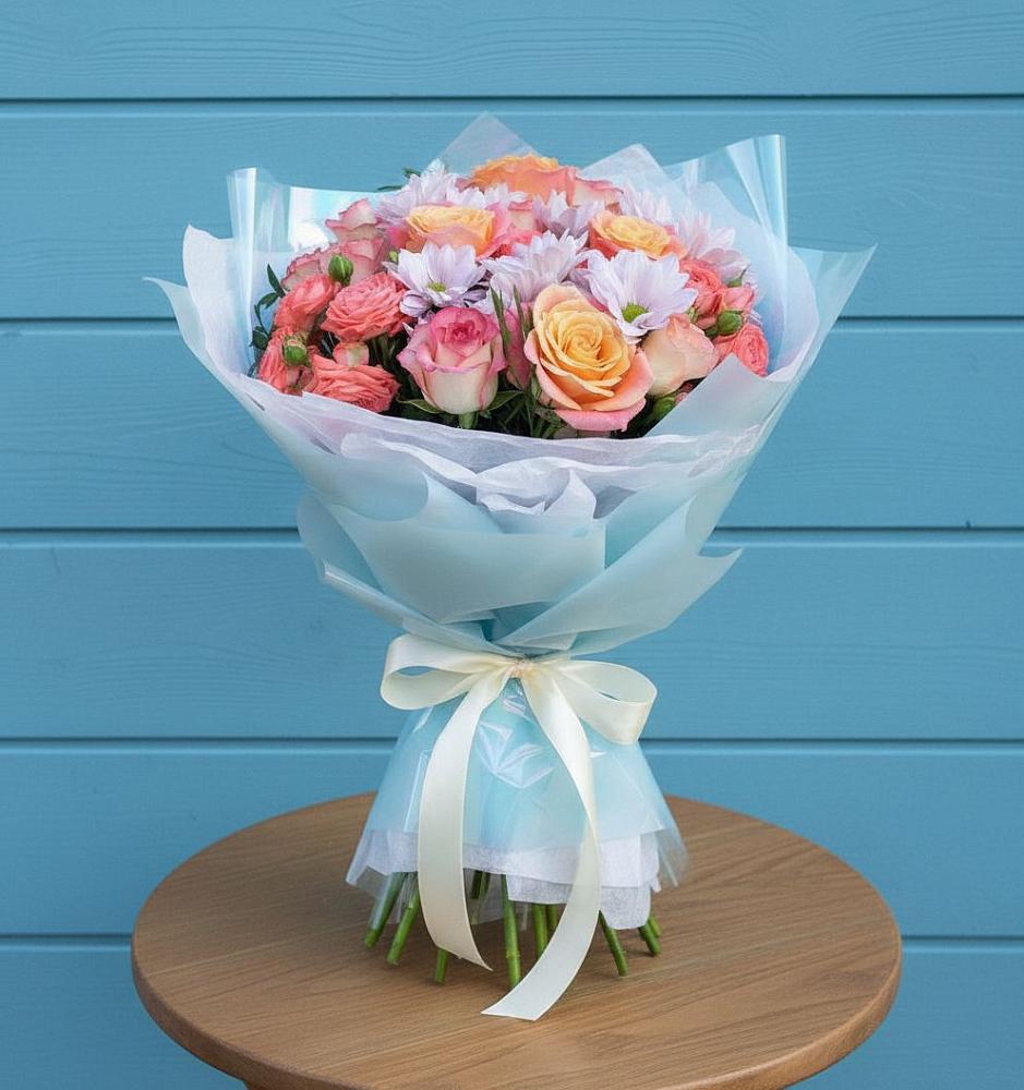 Букет цветов из: Хризантемы и Розы в Малой Дубне