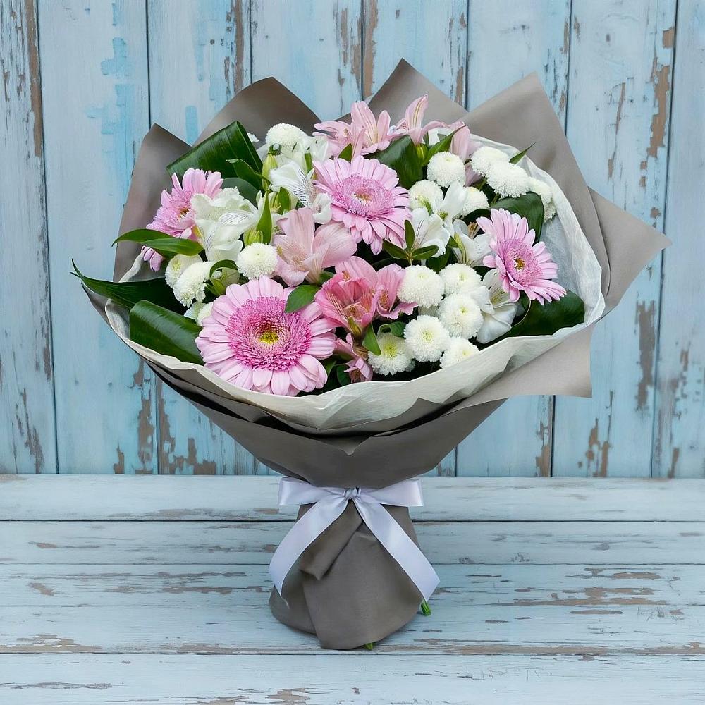 Букет цветов из: Герберы, Альстромерии и Хризантемы в Малой Дубне